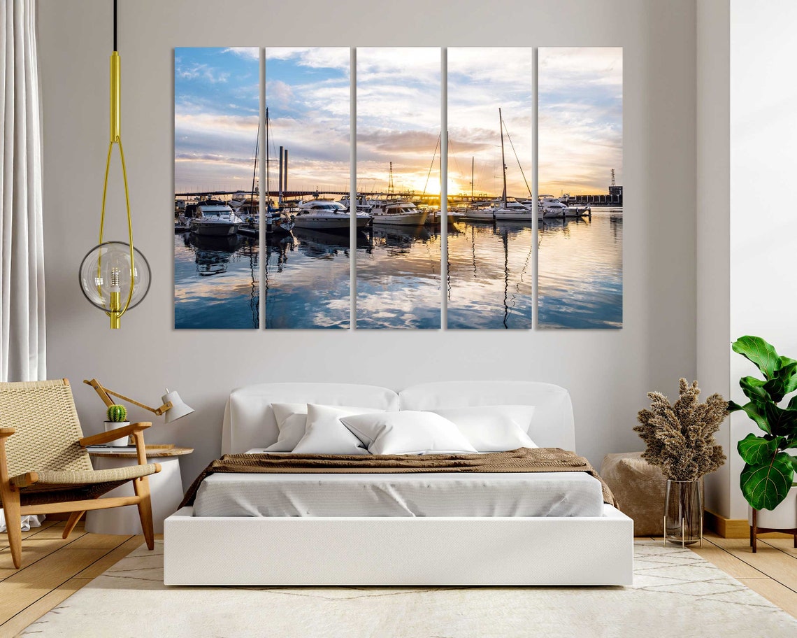 Sunset Marina Harbor Yachts Sailboats Golden Water Reflections Poster - Image 6