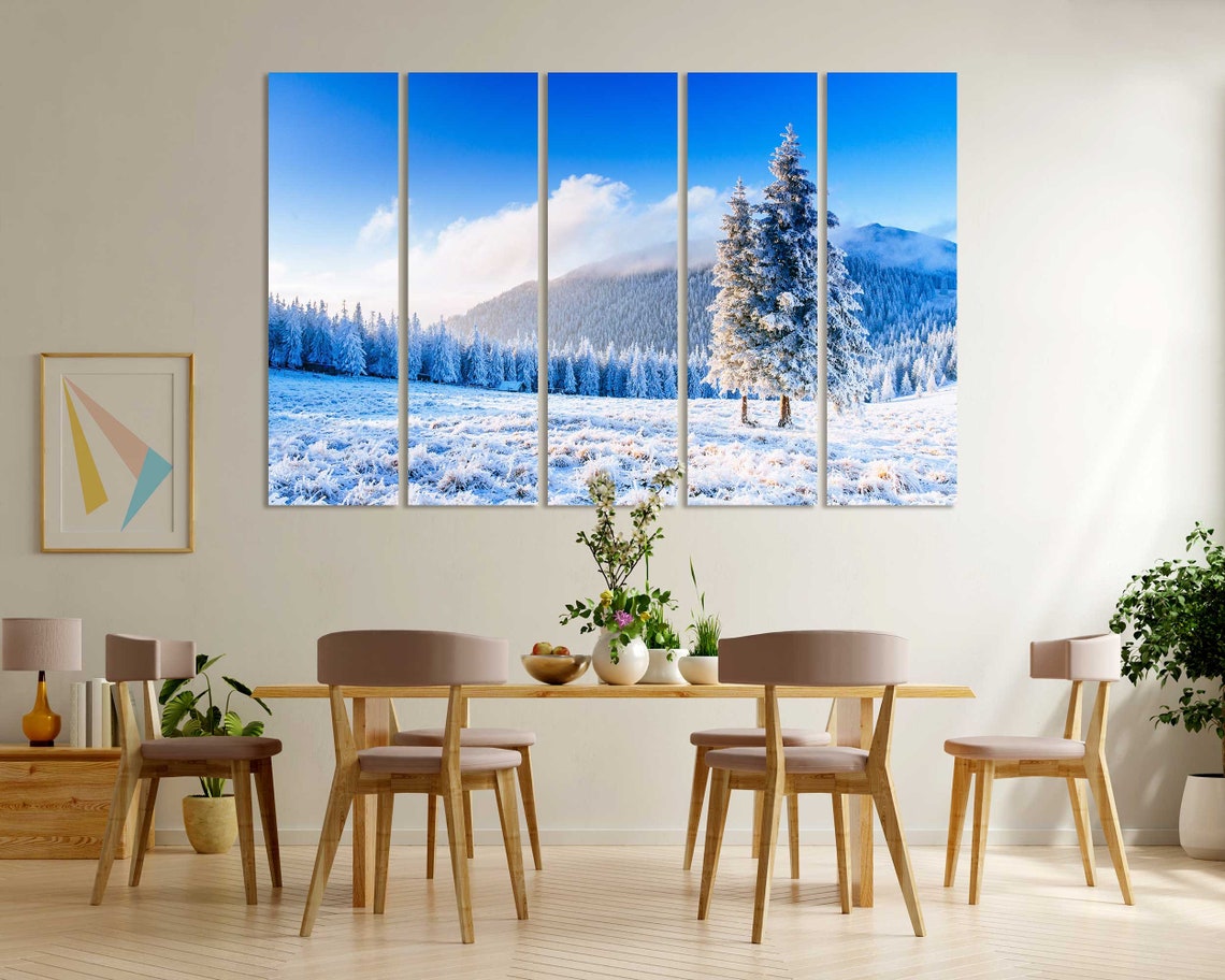 Snowy Winter Mountain Valley with Frosted Pines Blue Sky View Poster - Image 6