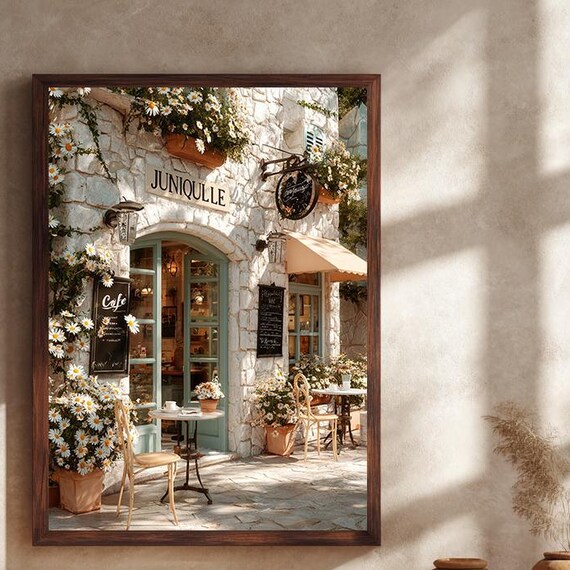 Junquille Daisy Covered Stone Cafe Doorway Terrace Scene Poster
