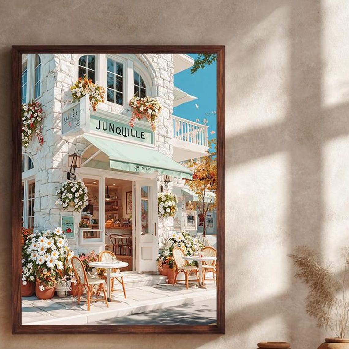 Junquille Sunny White Stone Cafe Daisy Facade Daytime Poster