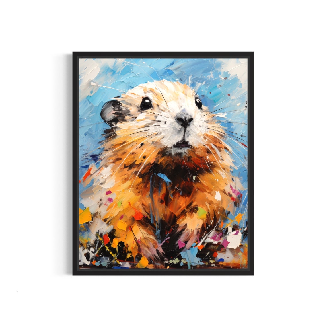 Cute Lemming Portrait Colorful Abstract Golden Rodent Art Poster