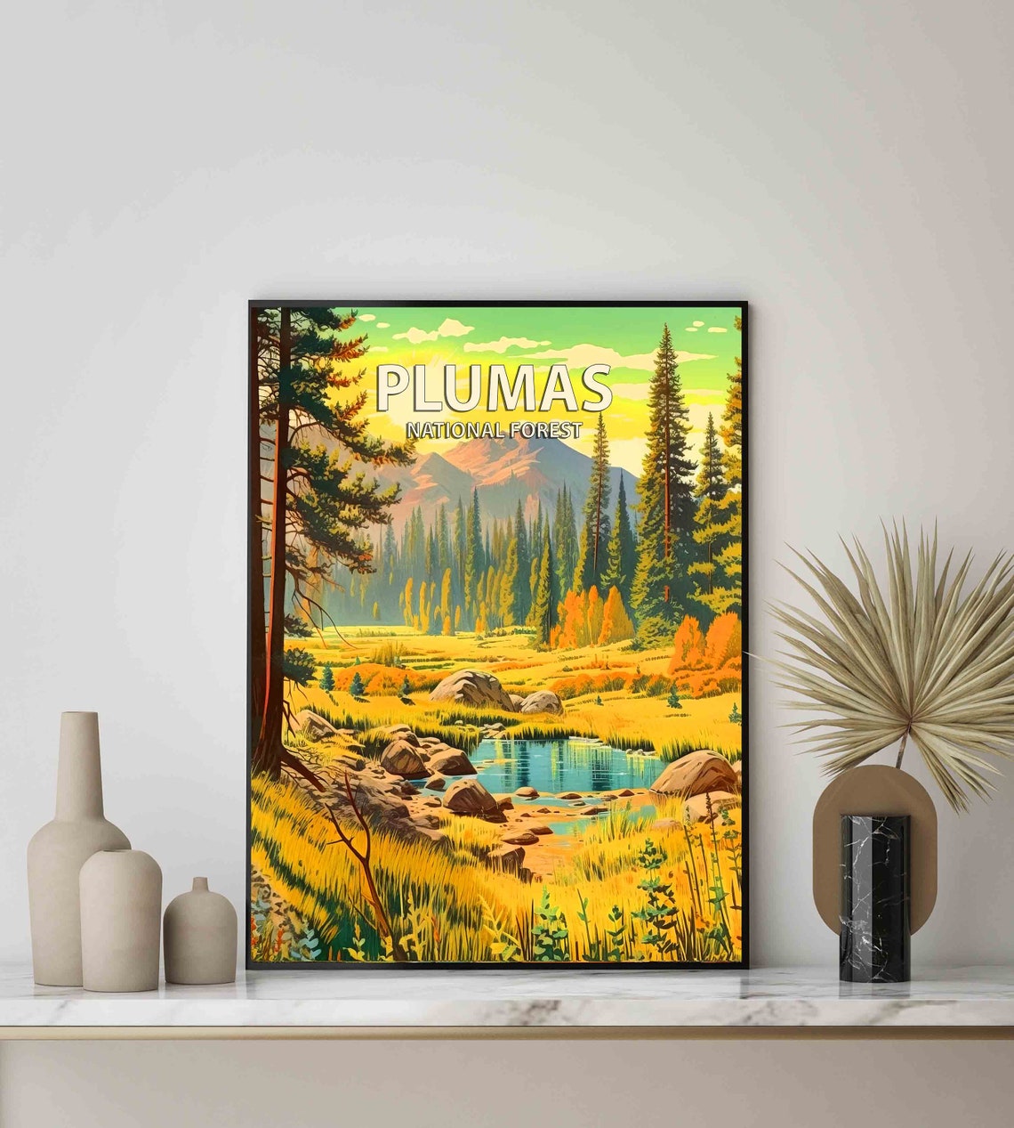 Plumas National Forest Golden Meadow Vintage Style Nature Poster - Image 3
