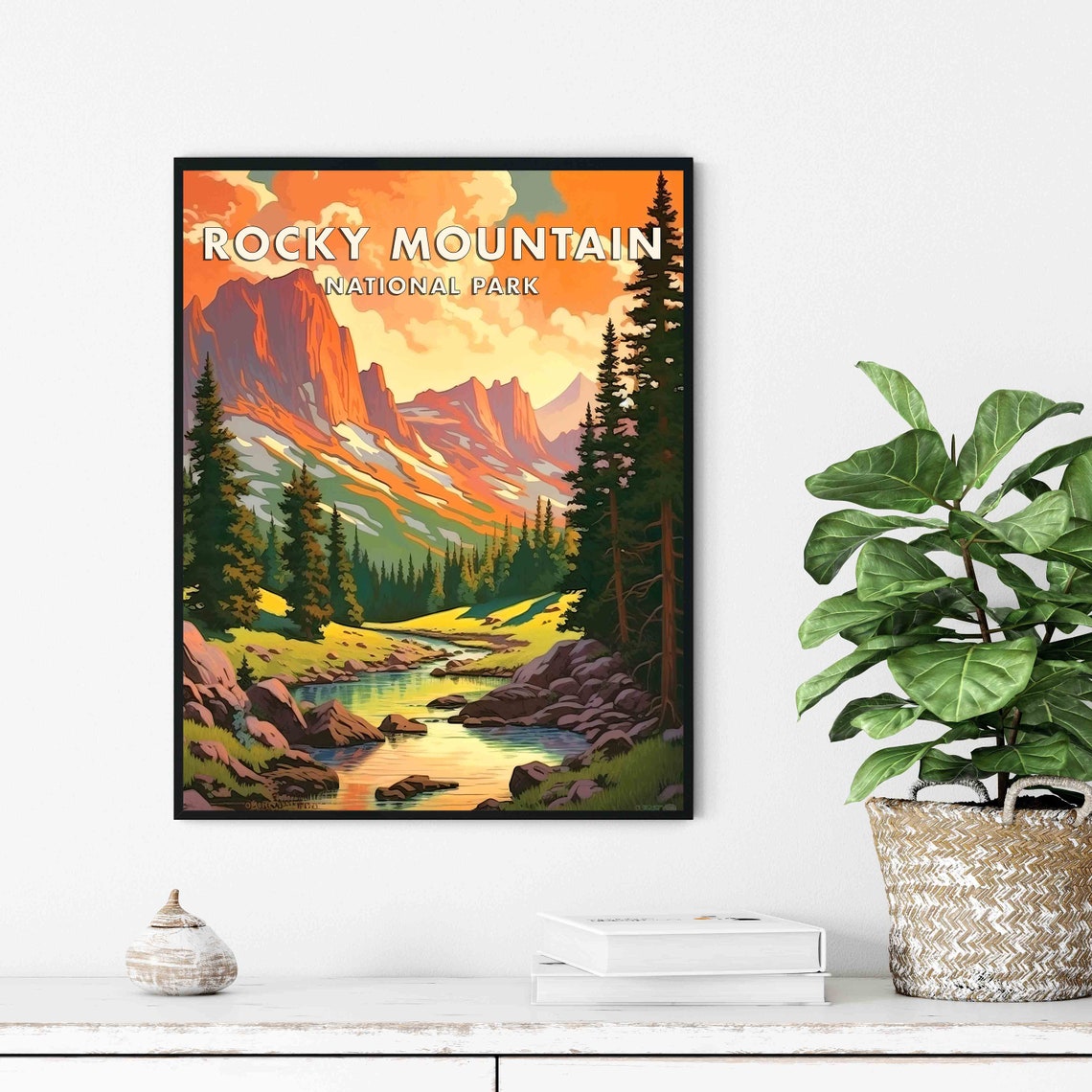 Rocky Mountain National Park Sunset Peaks Retro Travel Poster - Image 2