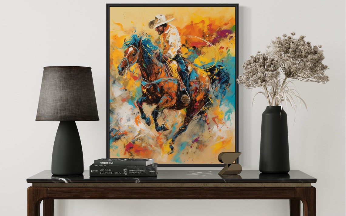 Rodeo Cowboy Rider Colorful Abstract Expressionist Art Poster - Image 2