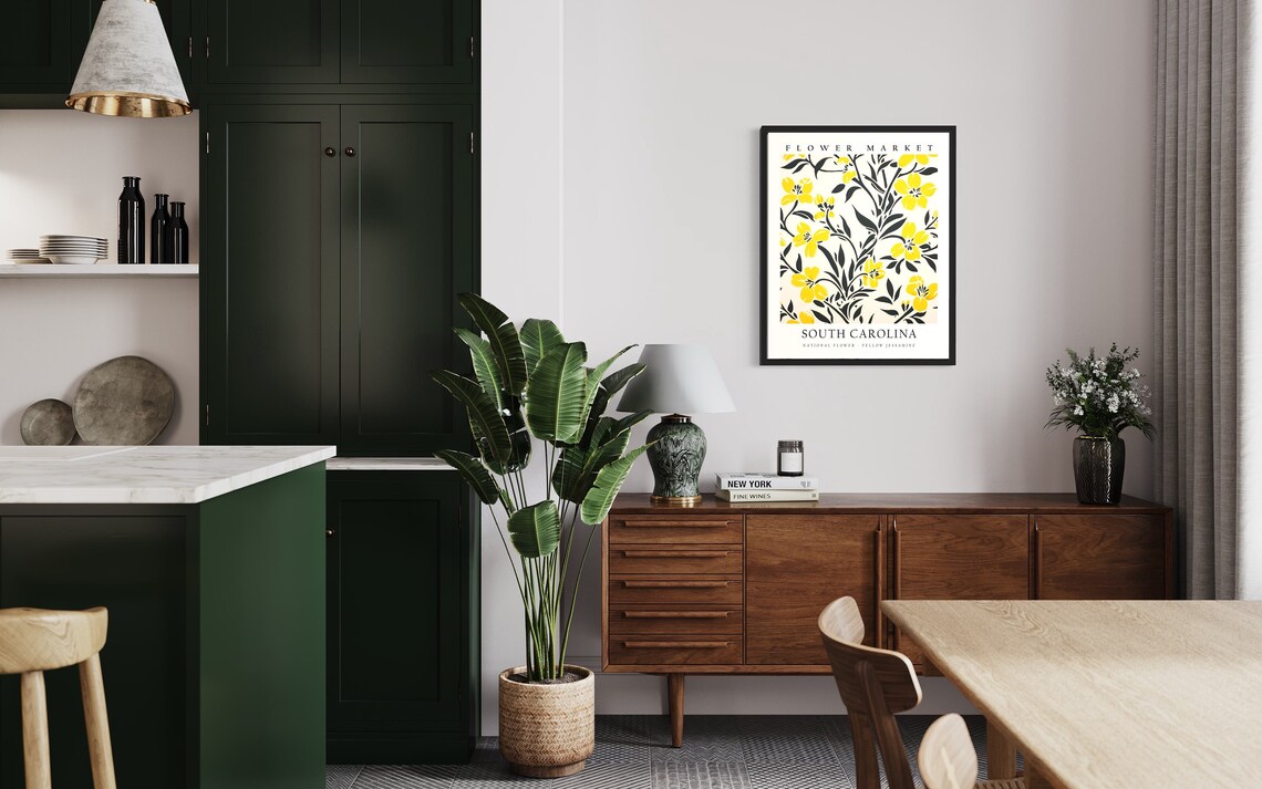 South Carolina Flower Market Yellow Jessamine Botanical Poster - Image 3