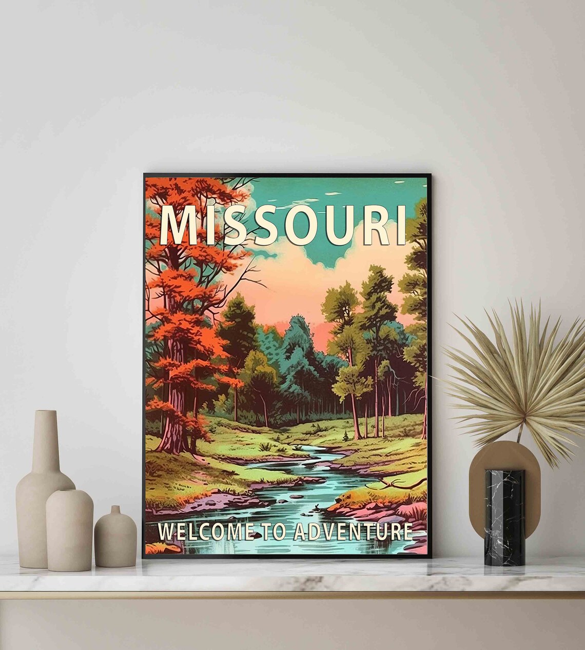 Missouri Welcome to Adventure Retro Forest Stream Travel Poster - Image 3
