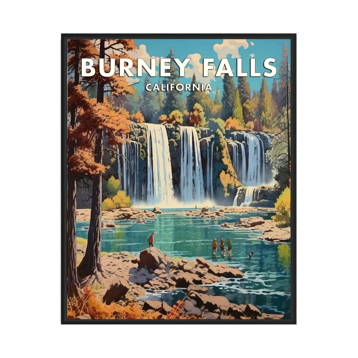Burney Falls California Vintage National Park Waterfall Art Poster