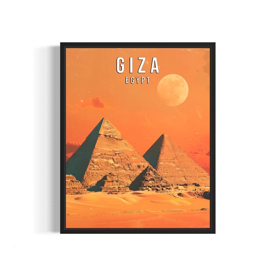 Giza Egypt Poster Art Print Vintage Retro Landmarks Painting Wall Art Decor