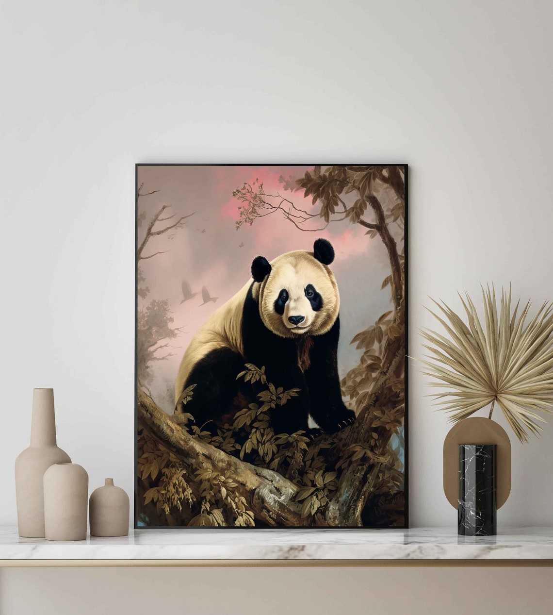 Giant Panda in Bamboo Forest Charming Vintage Wildlife Art Poster - Image 2