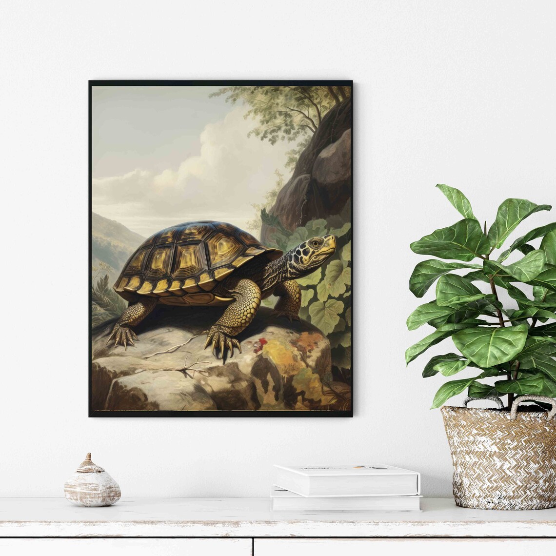 Tortoise on Rocky Hillside Vintage Reptile Wildlife Art Poster - Image 3