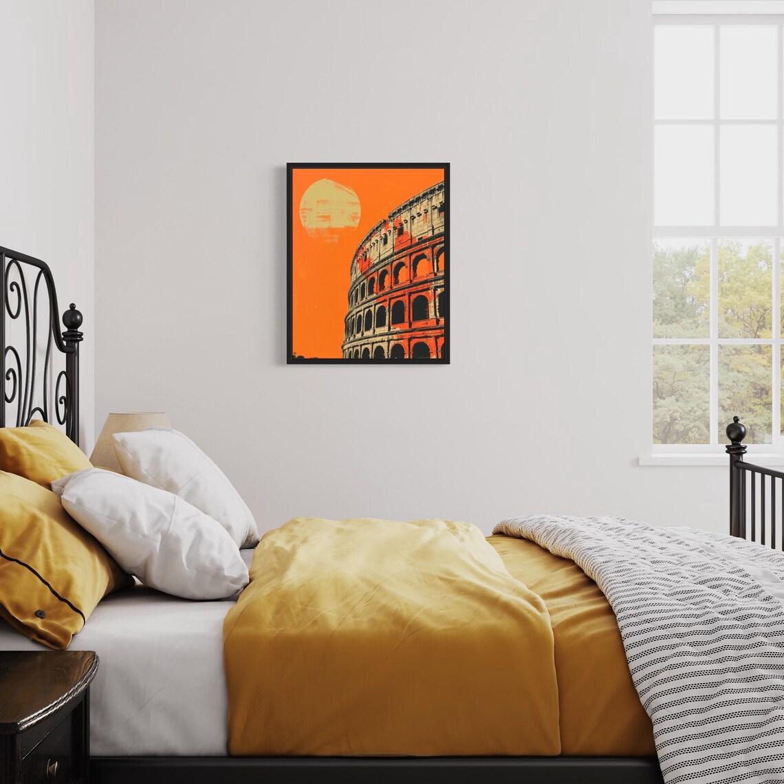 Colosseum Rome Italy Sunset Orange Moon Vintage Landmark Poster - Image 2