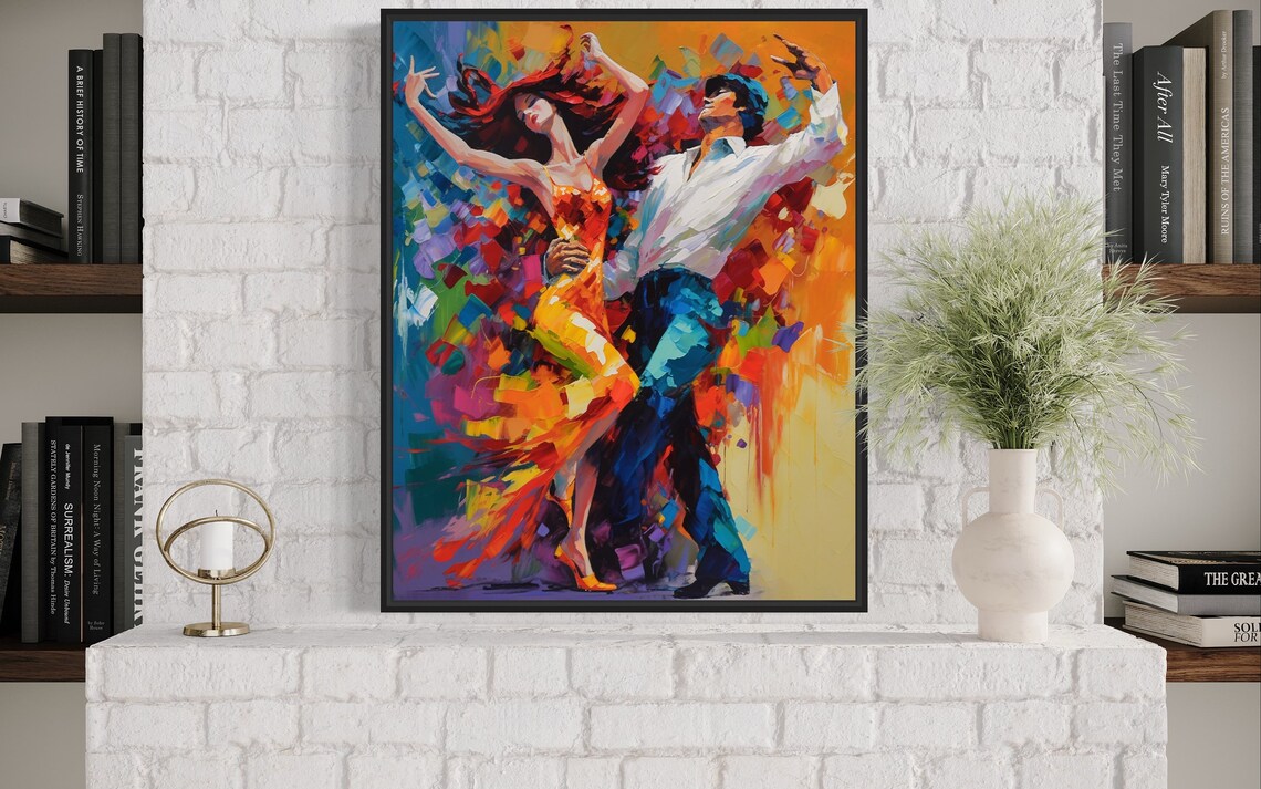 Colorful Abstract Dancing Couple Impasto Painting Modern Wall Art - Image 3