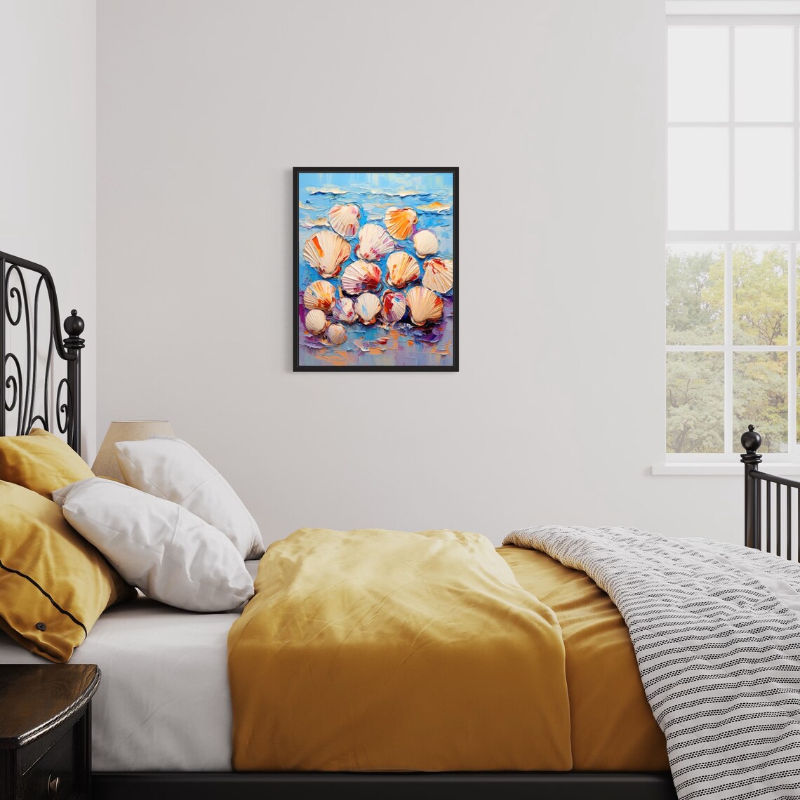 Scallop Seashells Blue Ocean Impasto Oil Painting Style Art Poster - Image 3