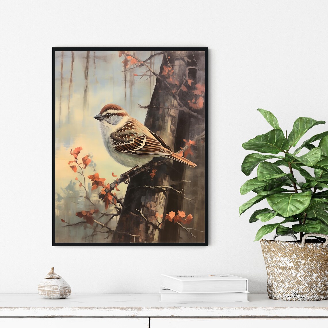 Chipping Sparrow Songbird Autumn Branch Painting Bird Art Print - Image 3