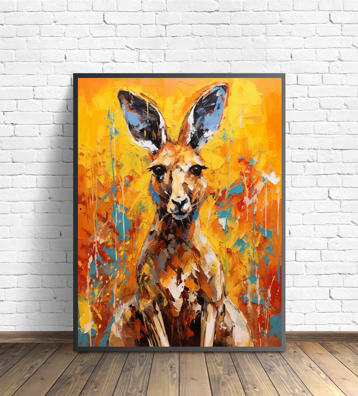 Kangaroo Golden Abstract Impasto Painting Vibrant Animal Art Poster - Image 3