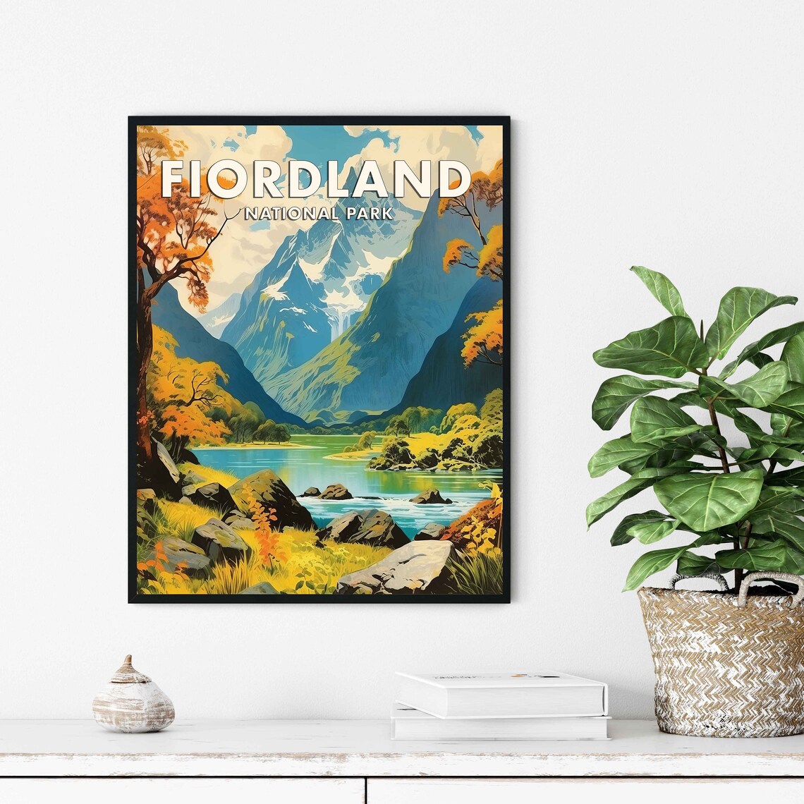 Fiordland National Park Golden Fjord Valley Vintage Travel Poster - Image 3