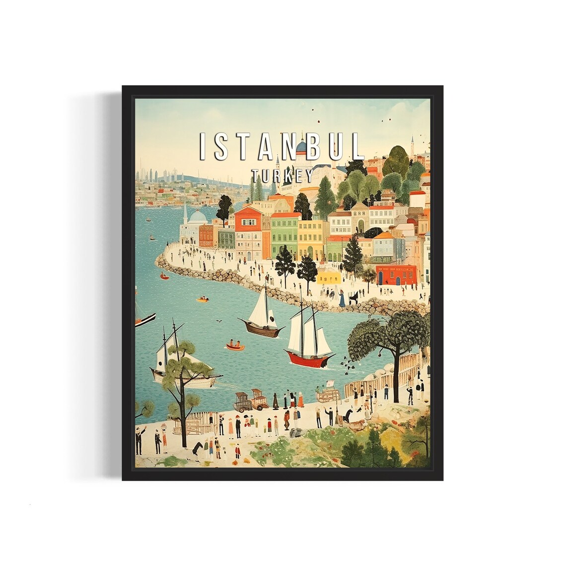 Istanbul Turkey Retro Waterfront Sailboats City Travel Art Poster