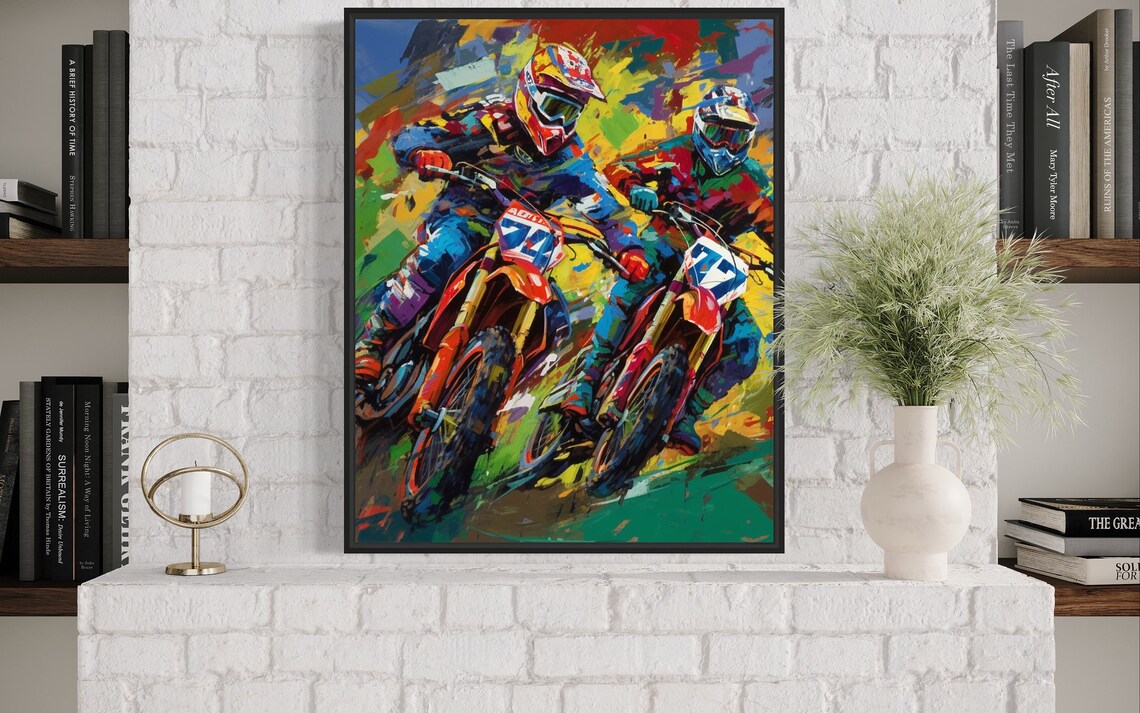 Motocross Dirt Bike Race Battle Colorful Action Painting Poster - Image 3
