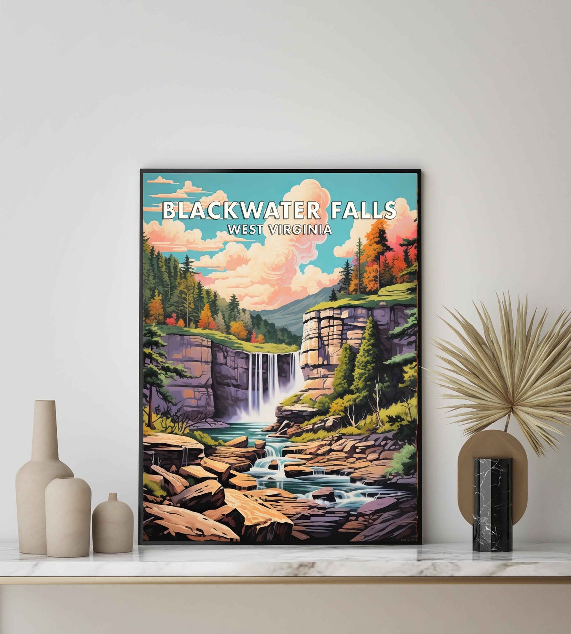 Blackwater Falls West Virginia Waterfall Between Cliffs Retro Poster - Image 2