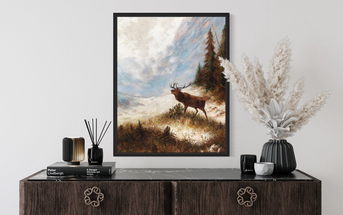 Majestic Winter Elk Stag Bugling Alpine Snow Vintage Art Poster - Image 2