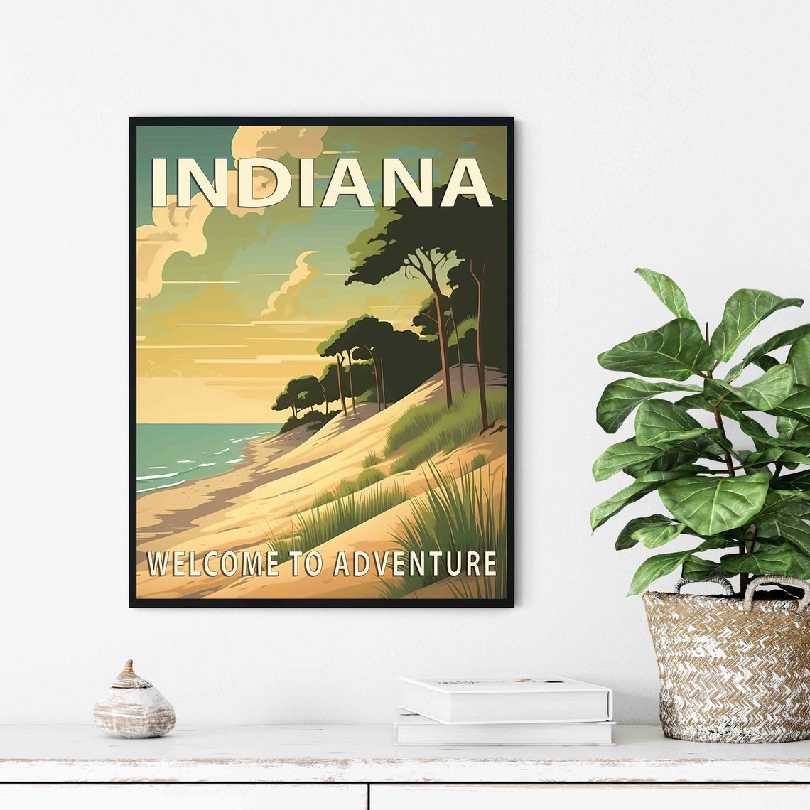 Indiana Lake Michigan Dunes Beach Sunset Vintage Travel Poster - Image 2