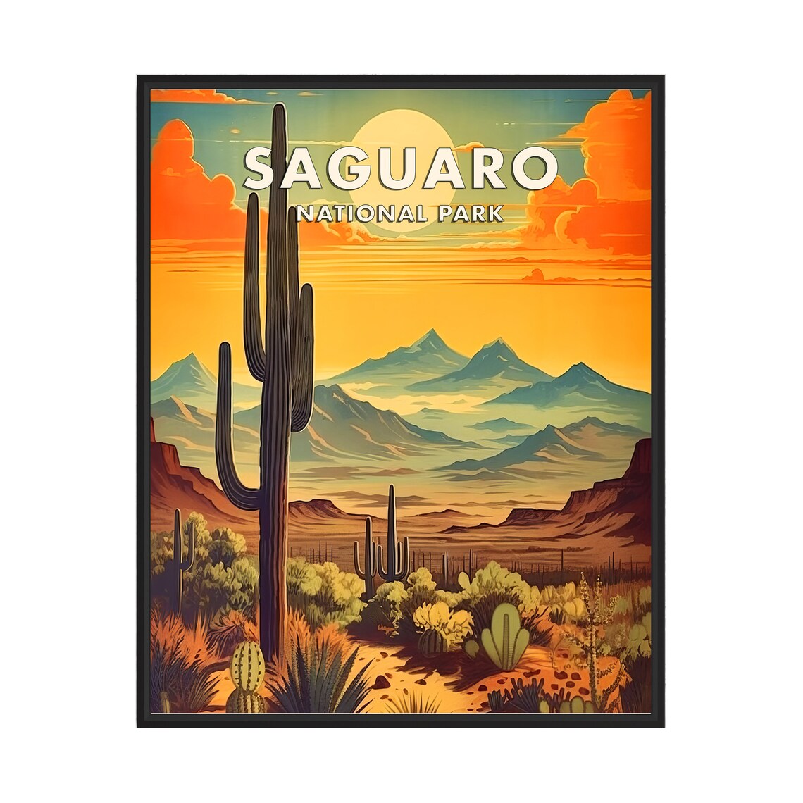 Saguaro Desert Sunset Giant Cactus Poster National Park Arizona Travel