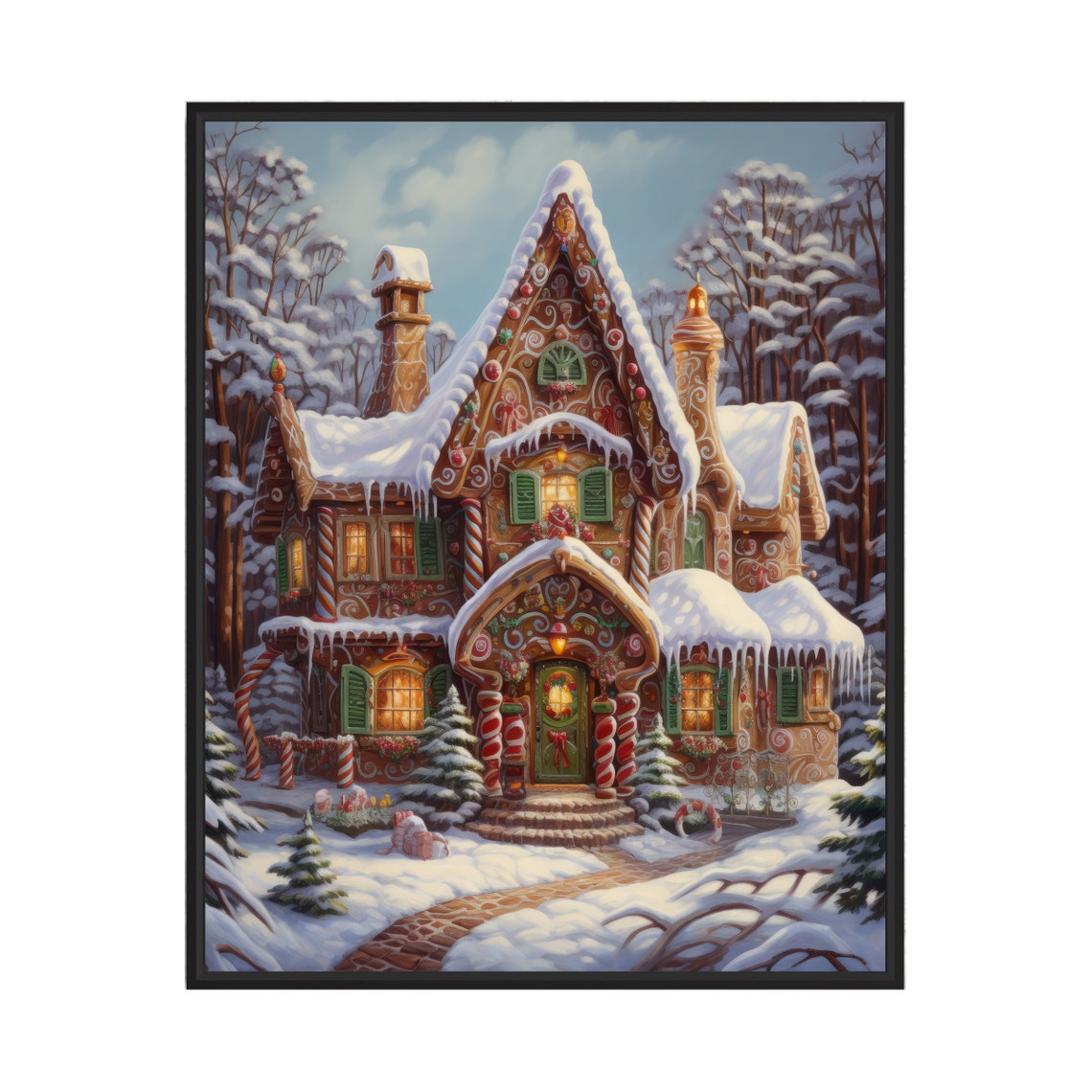 Gingerbread House Snowy Candy Cottage Christmas Holiday Art Print