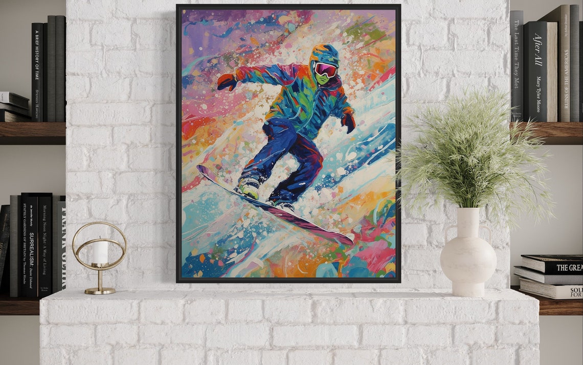Snowboarder Carving Fresh Powder Colorful Abstract Sports Poster - Image 3