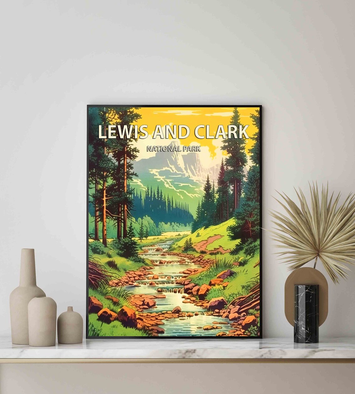 Lewis and Clark National Park Pine Stream Retro Vintage Travel Poster - Image 3