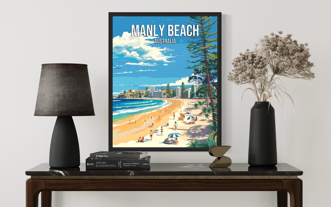 Manly Beach Australia Vintage Travel Poster Sunny Surf Beach Day - Image 2