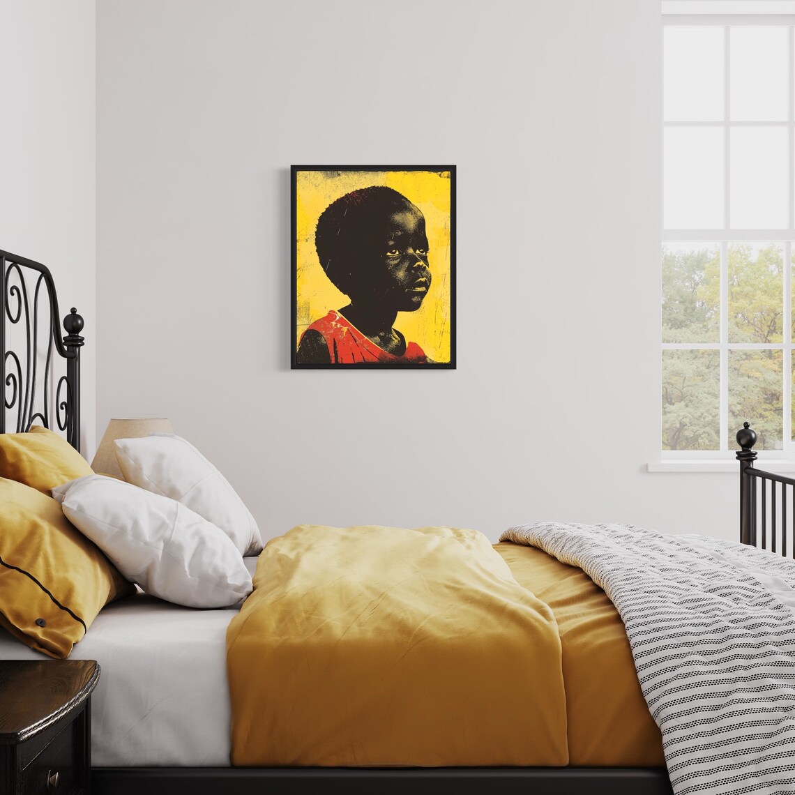 African Child Portrait Pop Art Poster In Bold Yellow And Red Style - Image 3