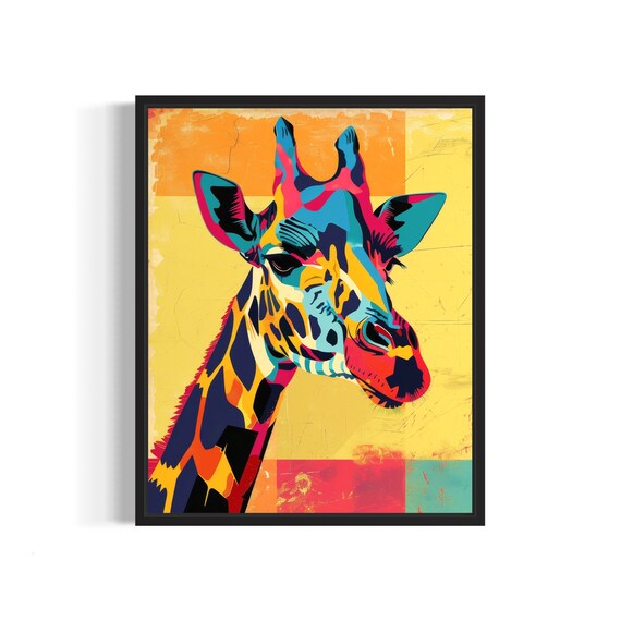 Colorful Pop Art Giraffe Head Modern Wildlife Portrait Poster