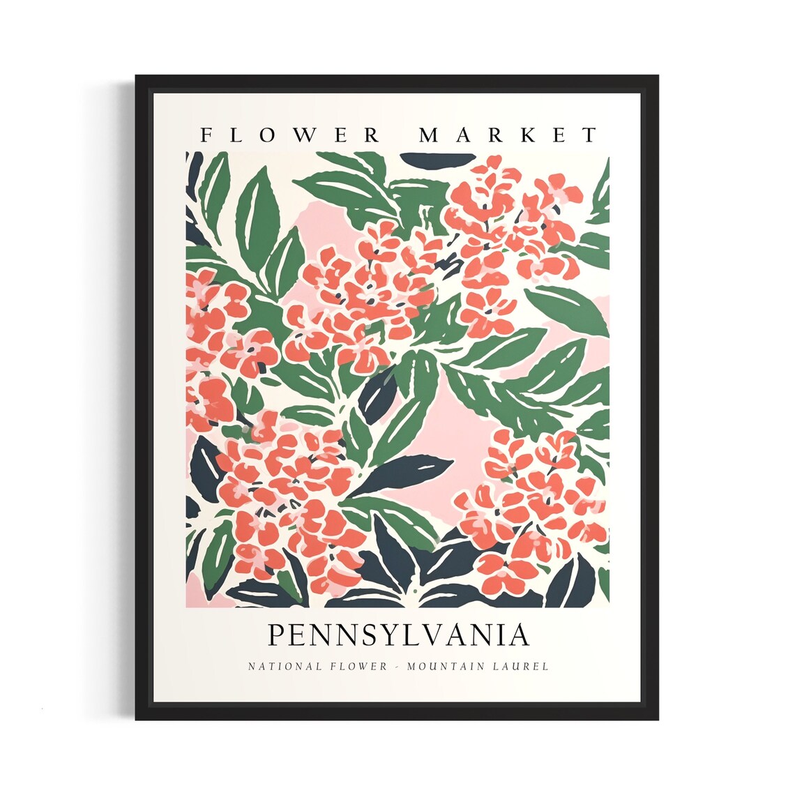 Pennsylvania Flower Market Mountain Laurel Botanical Art Poster