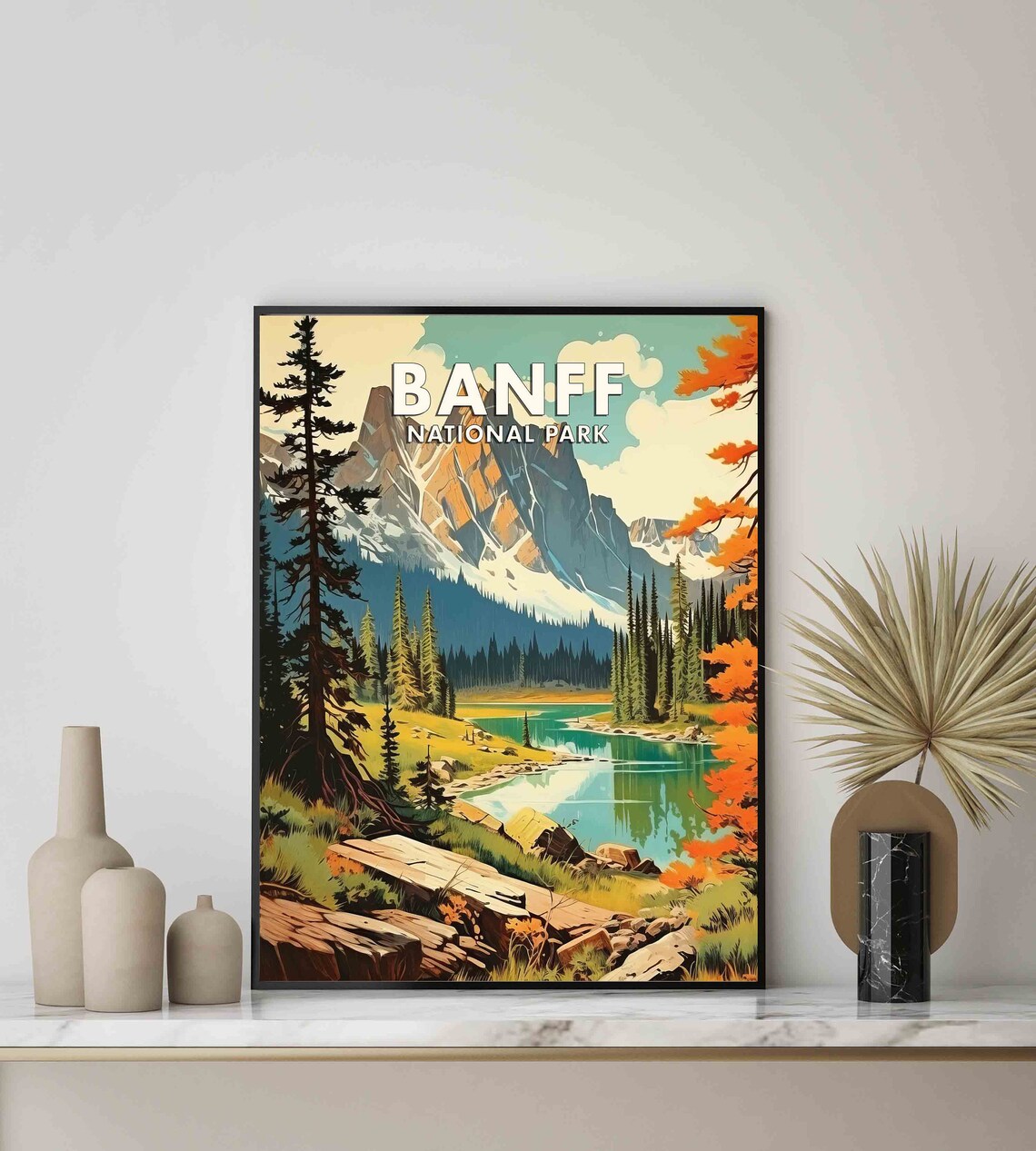 Banff National Park Rocky Peaks Turquoise Lake Vintage Travel Poster - Image 3