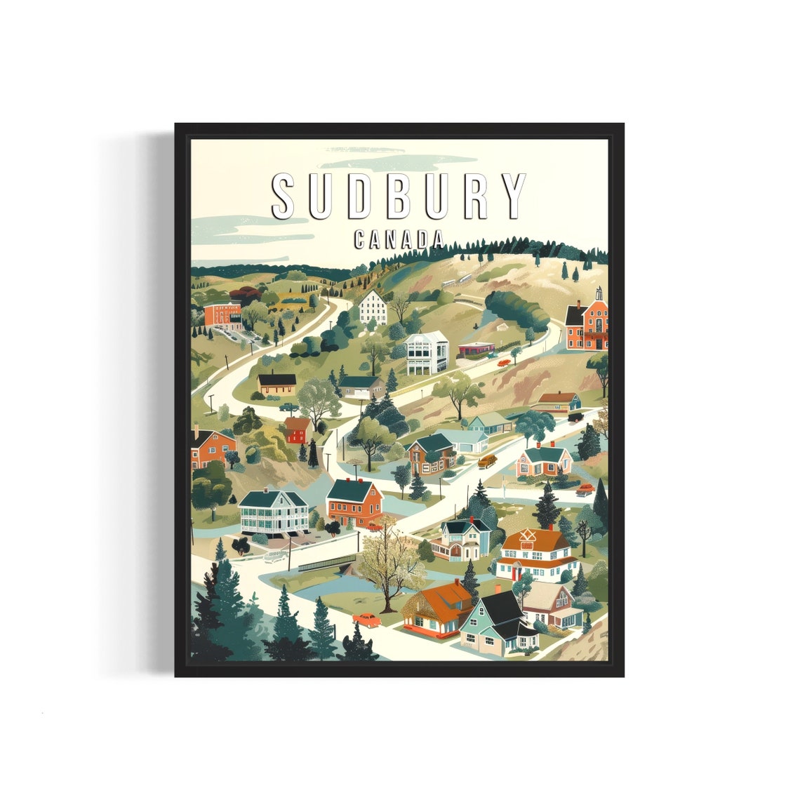 Greater Sudbury Ontario Canada Retro City Illustration Travel Poster