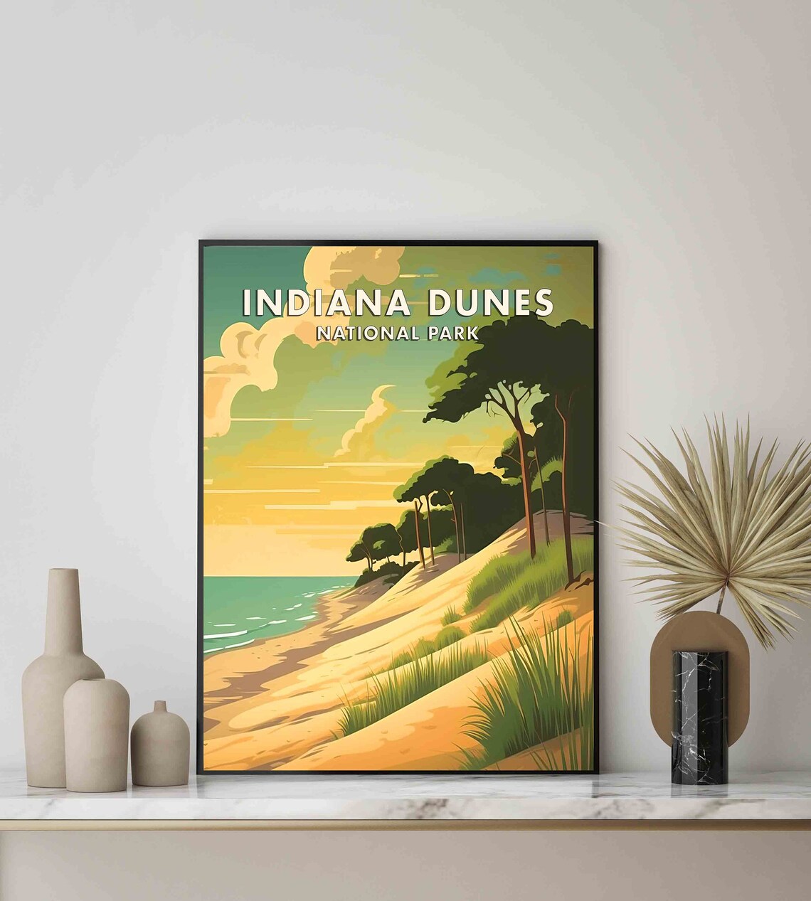 Indiana Dunes National Park Retro Sunset Beach Landscape Travel Poster - Image 3