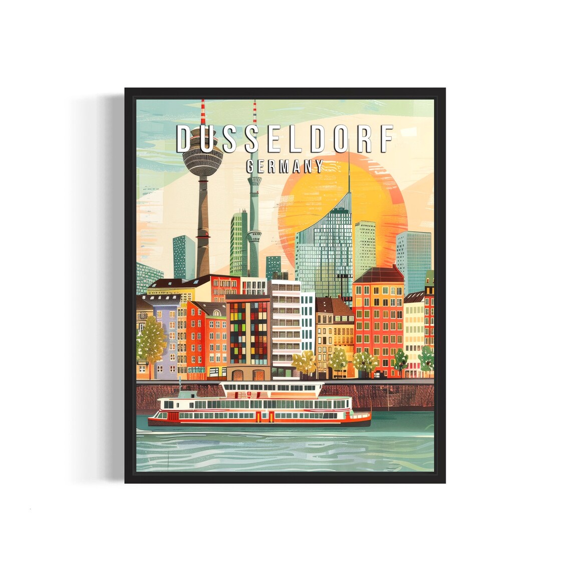 Dusseldorf Germany Rhine River Skyline Towers Travel Art Poster