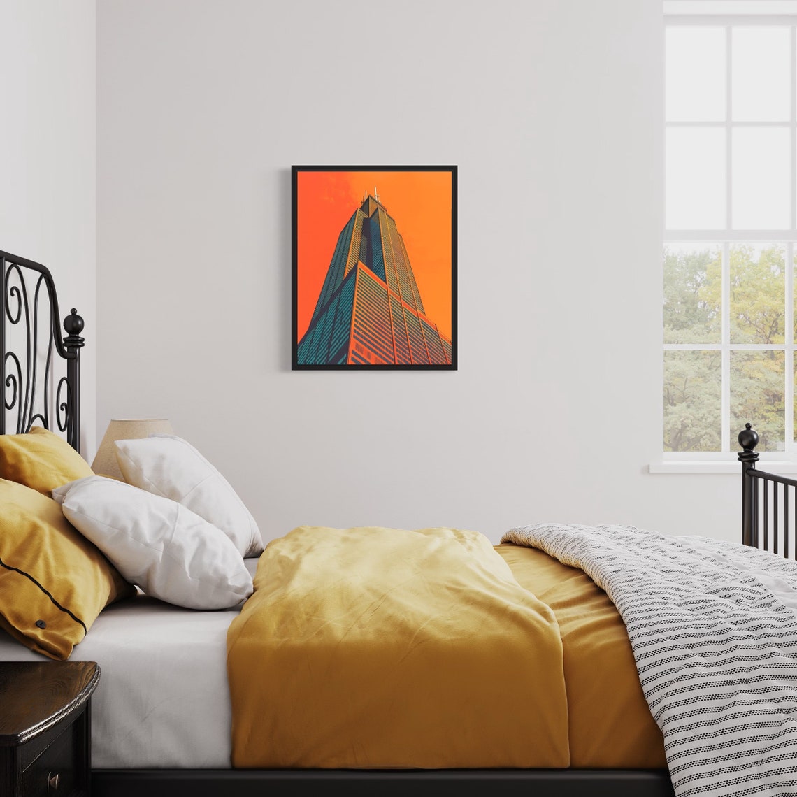 Willis Tower Chicago Skyscraper Against Orange Sunset Art Print - Image 2