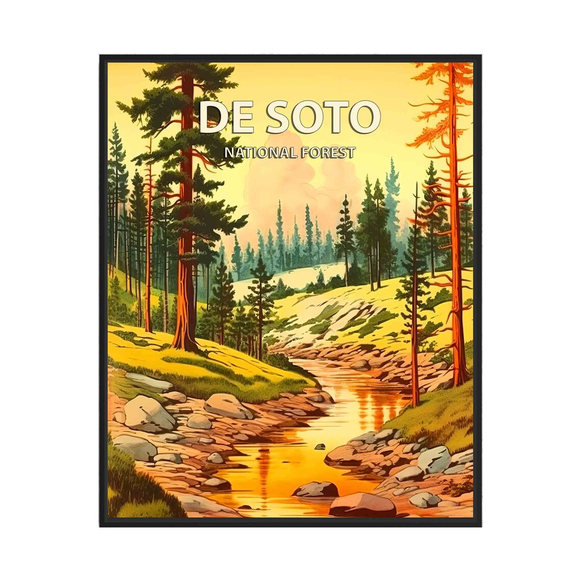De Soto National Forest Golden Creek Pines Retro Travel Poster