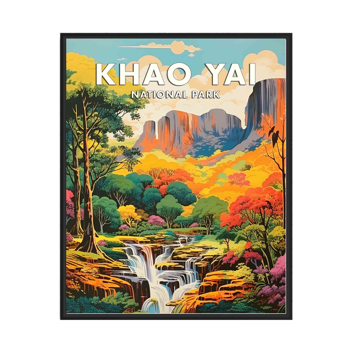 Khao Yai National Park Waterfall Retro Thailand Travel Poster