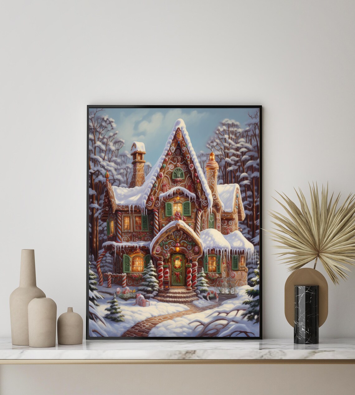 Gingerbread House Snowy Candy Cottage Christmas Holiday Art Print - Image 3