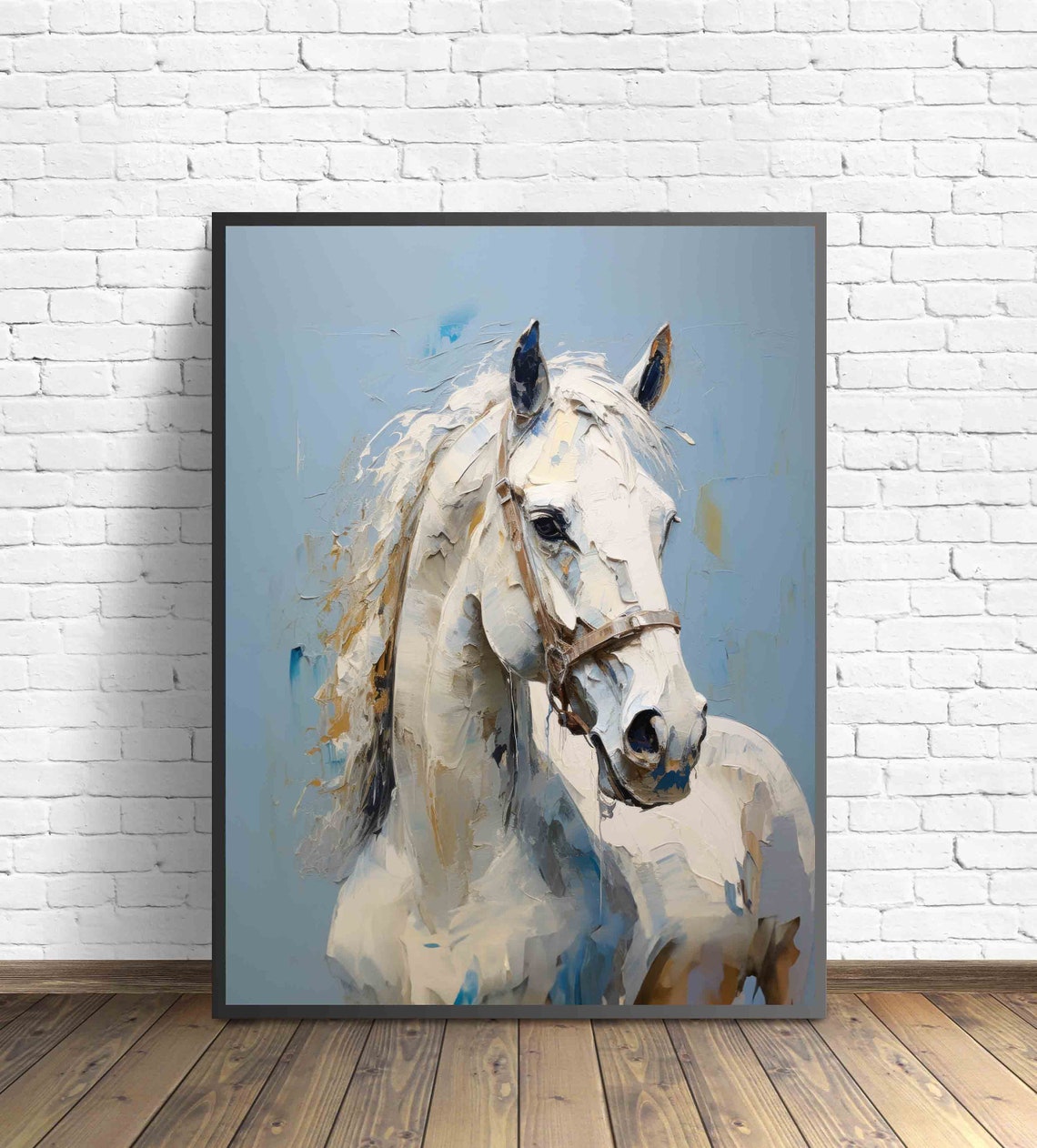 White Horse Portrait Noble Elegant Equine Oil Painting Wall Art - Image 2
