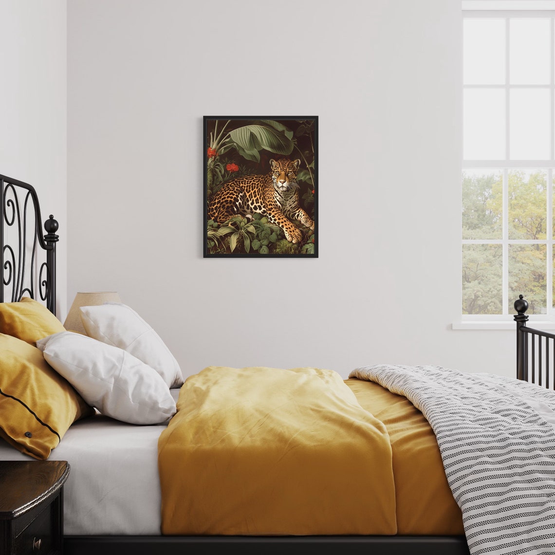Jaguar Jungle Vintage Wildlife Painting Style Home Decor Poster - Image 2