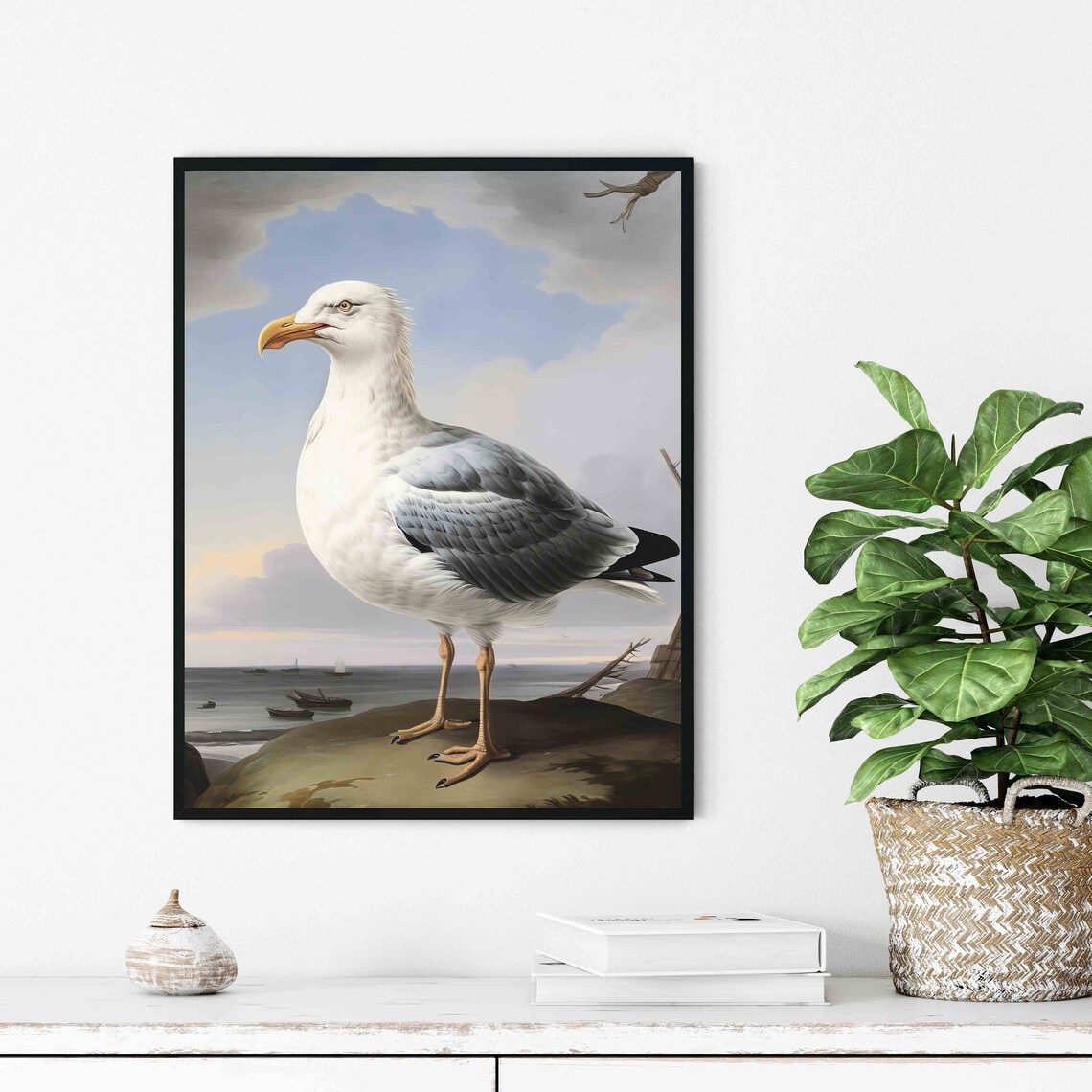 Seagull Vintage Naturalist Illustration Rocky Shore Boat Poster - Image 3