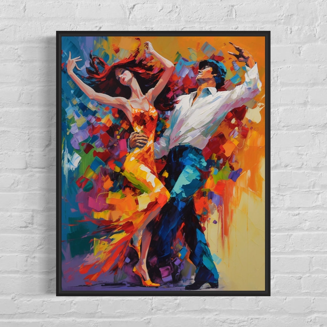 Colorful Abstract Dancing Couple Impasto Painting Modern Wall Art