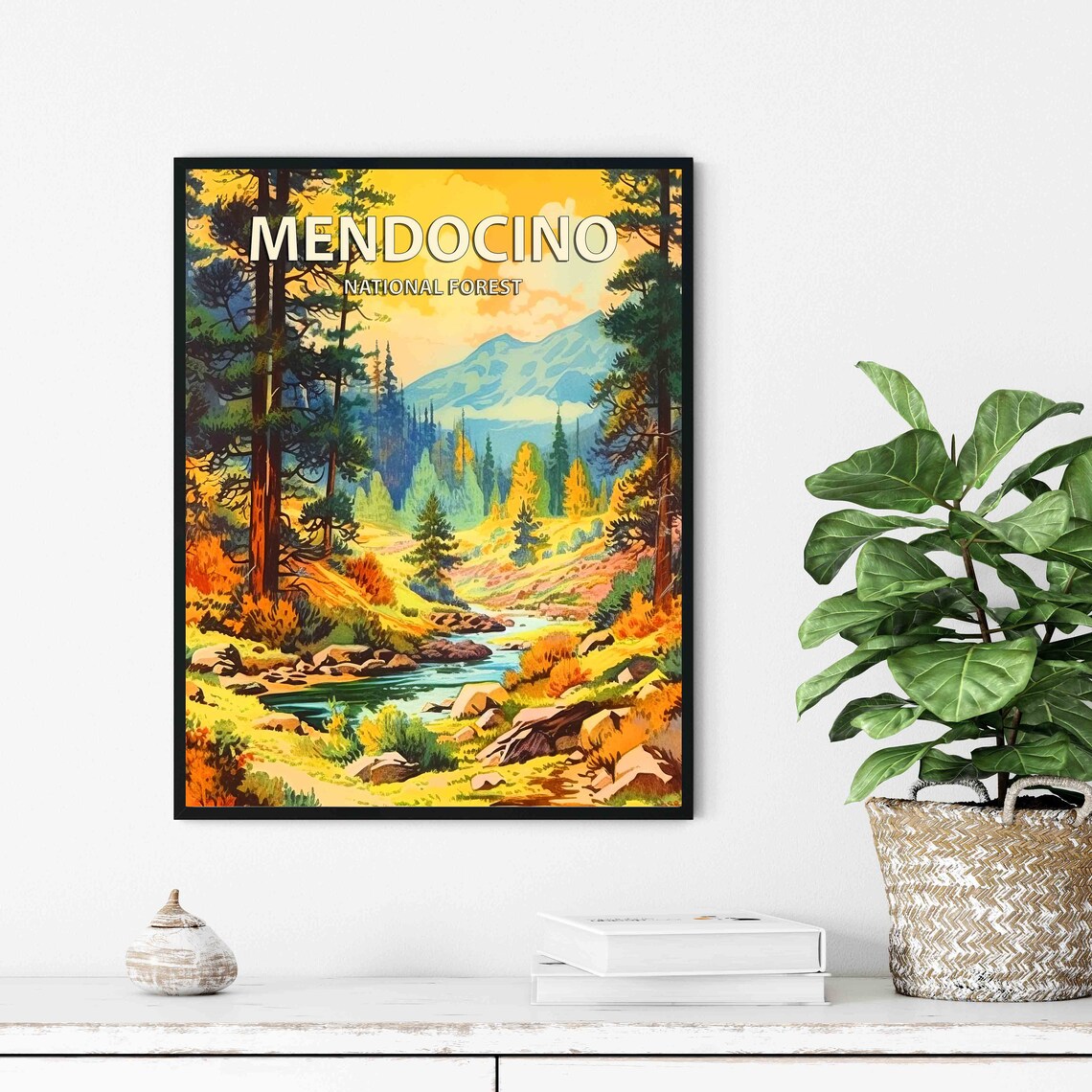Mendocino National Forest Vintage Golden Autumn Travel Poster - Image 2