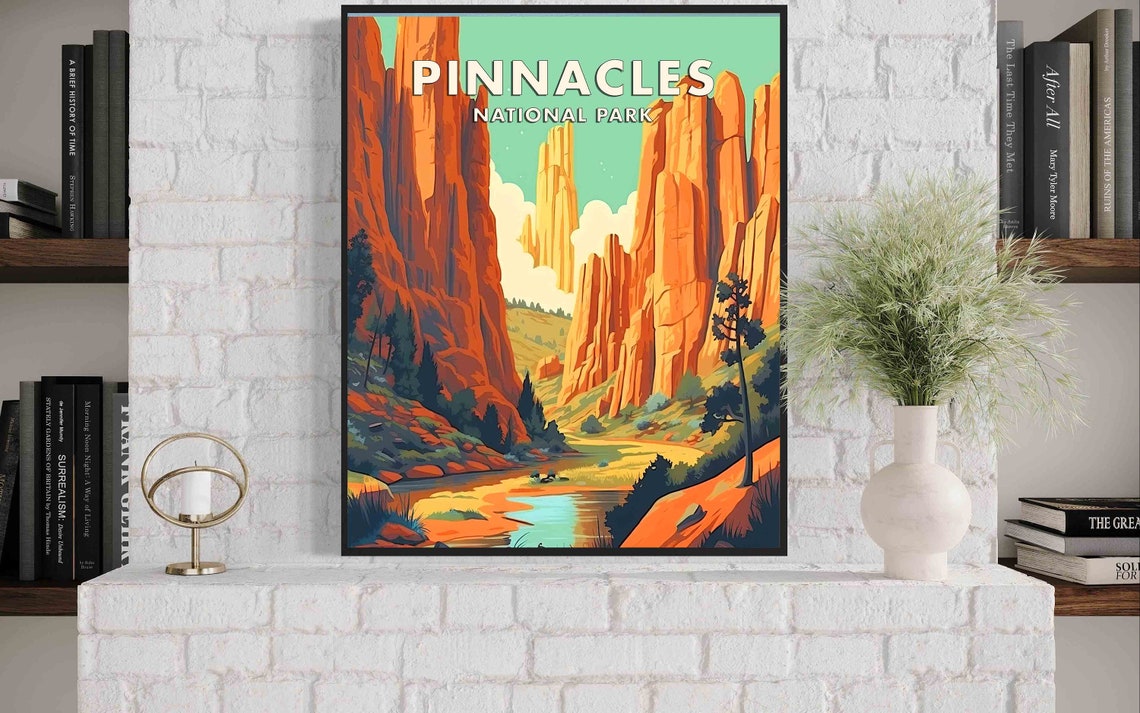 Pinnacles National Park Towering Red Rock Canyon Retro Travel Poster - Image 3