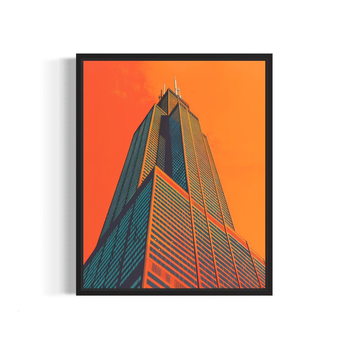 Willis Tower Chicago Skyscraper Against Orange Sunset Art Print
