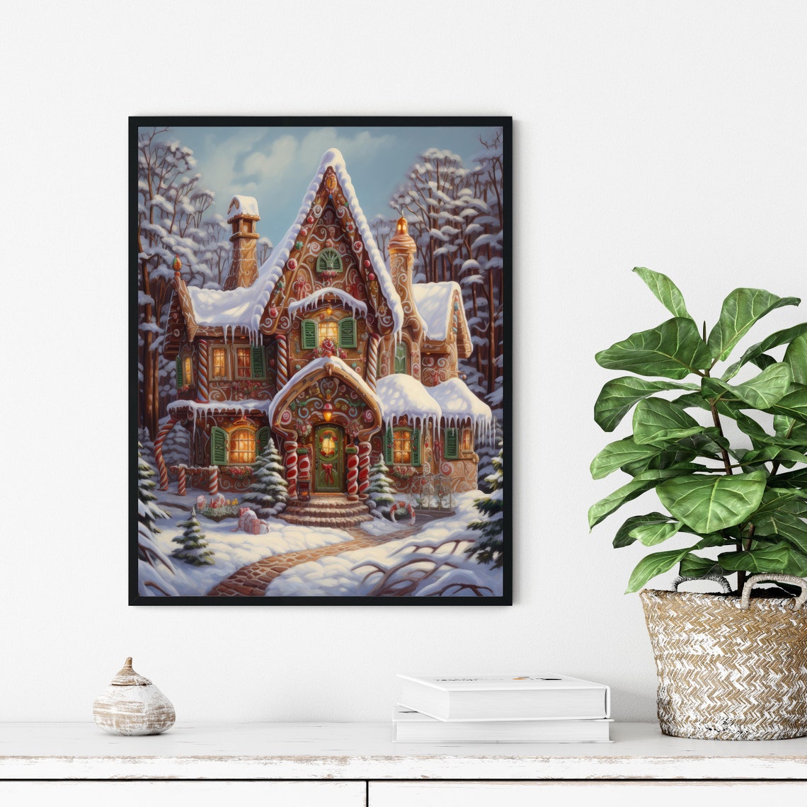 Gingerbread House Snowy Candy Cottage Christmas Holiday Art Print - Image 2