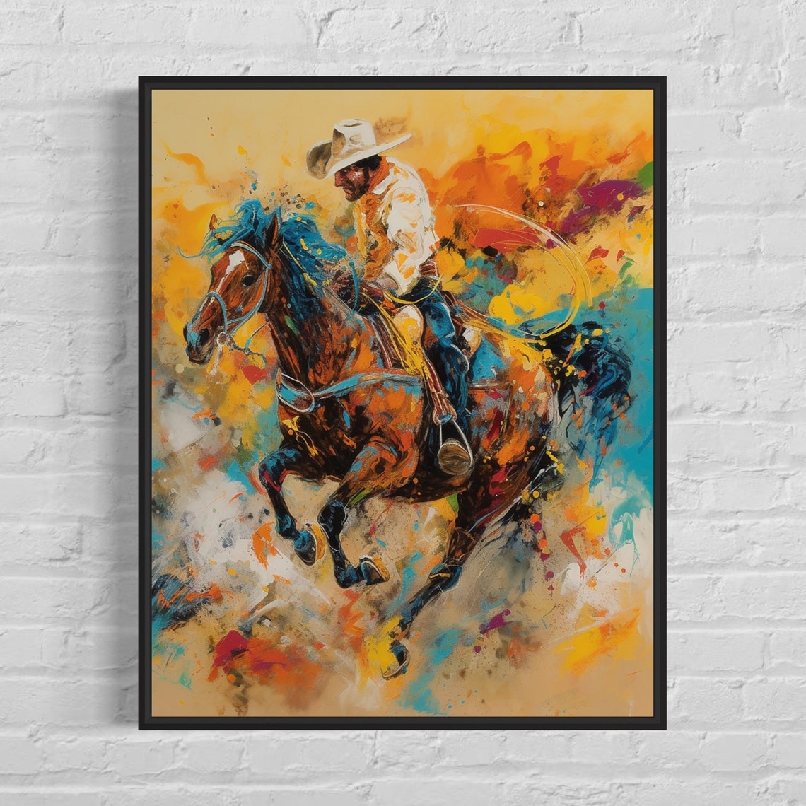 Rodeo Cowboy Rider Colorful Abstract Expressionist Art Poster